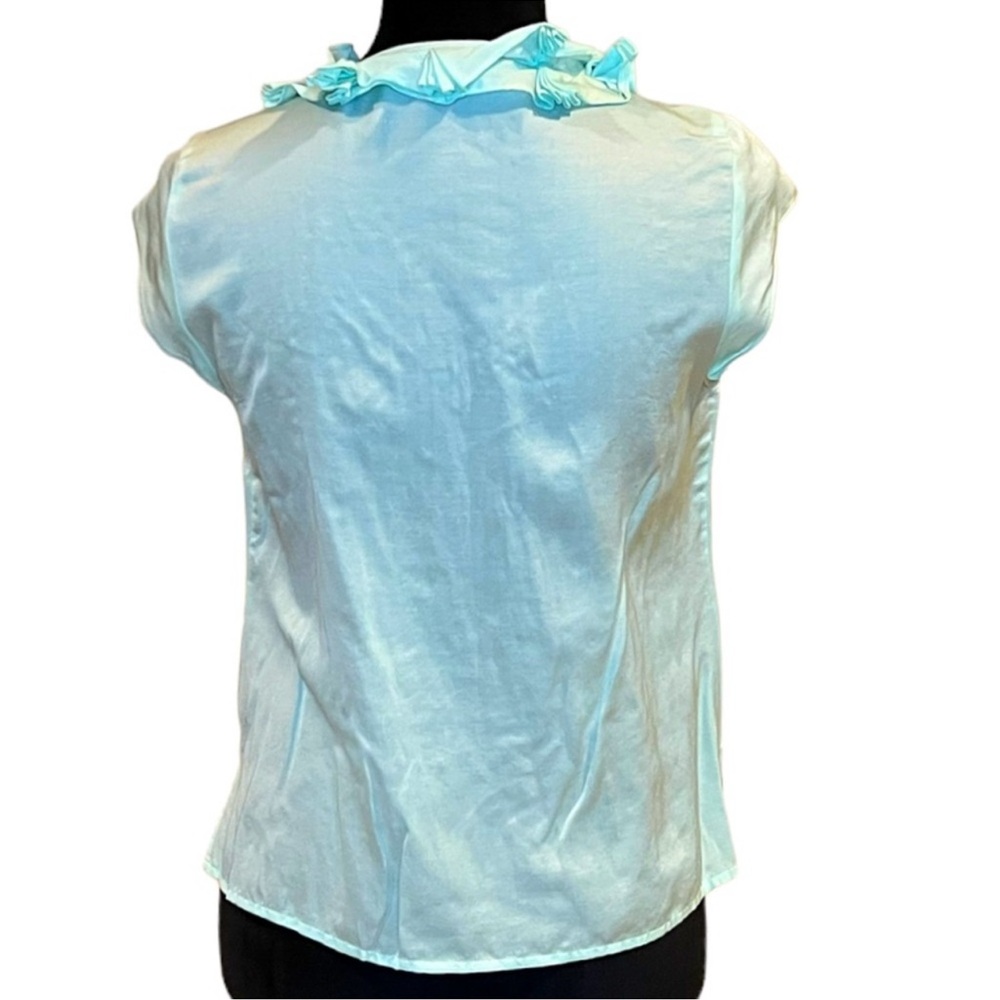 Talbots Tiffany Blue Ruffled Top - Picture 2 of 8